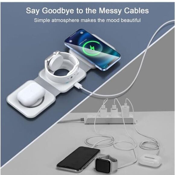 RTOPS 3 In 1 Portable Magnetic Wireless Charger IPhone Apple Watch AirPods White - Picture 13 of 14